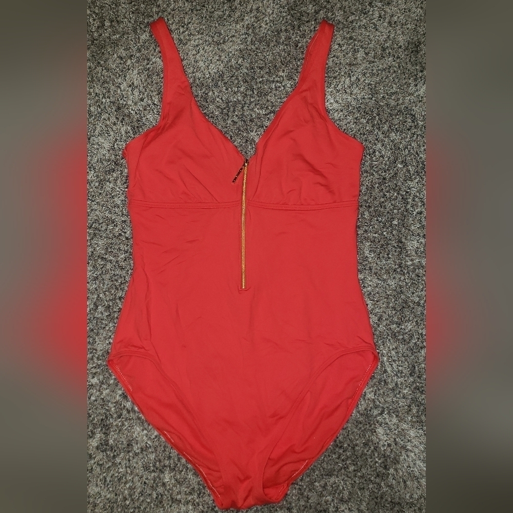 Lauren Ralph Lauren| Gold Zipper Closure One-Piece Swimsuit
